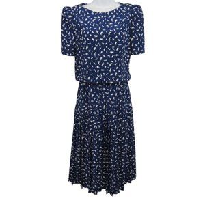 Vintage Diane Von Furstenberg Short Sleeve Pleated Blue Dress Women's 6